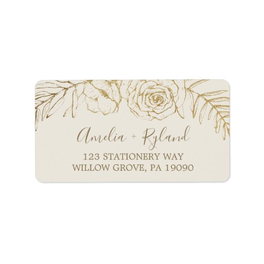 Gilded Floral | Adresetiketten van Cream en Gold R Etiket (Voorkant)