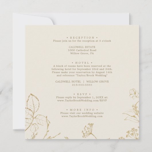 Gilded Floral | Bourgogne en goud in één huwelijk Kaart (Achterkant)