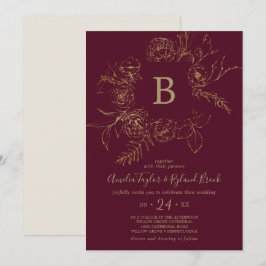 Gilded Floral | Bourgogne en goudmonogram huwelijk Kaart