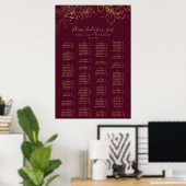 Gilded Floral Burgundy Alfabetical Seat Chart Poster (Thuiskantoor)