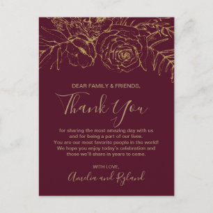 Gilded Floral Burgundy & Gold Bedankt voor de Kaar Briefkaart