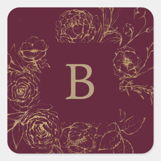 Gilded Floral Burgundy Gold Wedding Envelope Seals Vierkante Sticker (Voorkant)