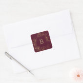 Gilded Floral Burgundy Gold Wedding Envelope Seals Vierkante Sticker (Envelop)