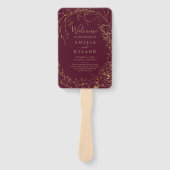 Gilded Floral Burgundy & Gold Wedding Programme Fa Handwaaier (Voorkant)