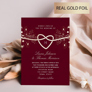 Gilded Floral Burgundy Roos Gold Wedding Folie Uitnodiging