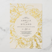 Gilded Floral | Casual bruiloft met goudolieramp Folie Uitnodiging (Voorkant)