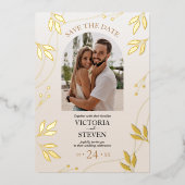 Gilded Floral | Casual bruiloft met goudolieramp Folie Uitnodiging (Voorkant)