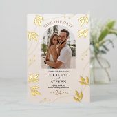 Gilded Floral | Casual bruiloft met goudolieramp Folie Uitnodiging (Staand Voorkant)