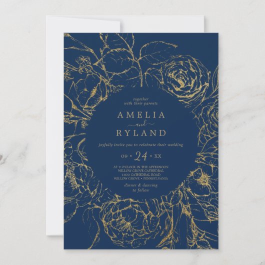 Gilded Floral | Casual marineverbindingen (Navy Bl Kaart (Voorkant)