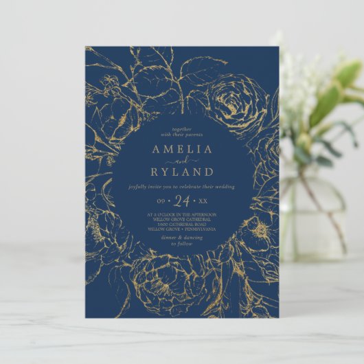 Gilded Floral | Casual marineverbindingen (Navy Bl Kaart (Staand voorkant)