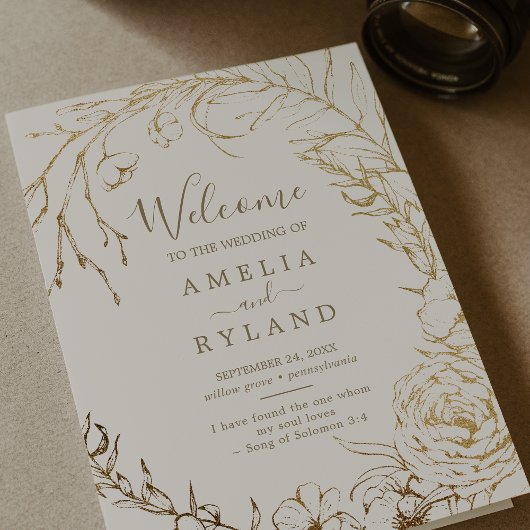 Gilded Floral | Cream and Gold Folded Wedding Programma