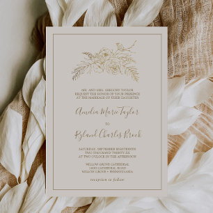 Gilded Floral Cream and Gold Formal Wedding Kaart