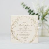 Gilded Floral | Cream and Gold Geometric Wedding Kaart (Staand voorkant)
