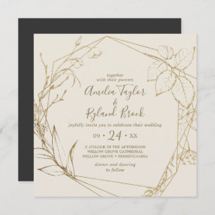 Gilded Floral   Cream and Gold Geometric Wedding Kaart