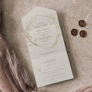 Gilded Floral   Cream and Gold Wedding All In One Uitnodiging