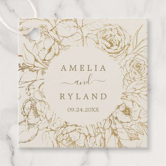 Gilded Floral | Cream and Gold Wedding Bedankjes Labels (Voorkant)