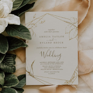 Gilded Floral   Cream and Gold Wedding Kaart