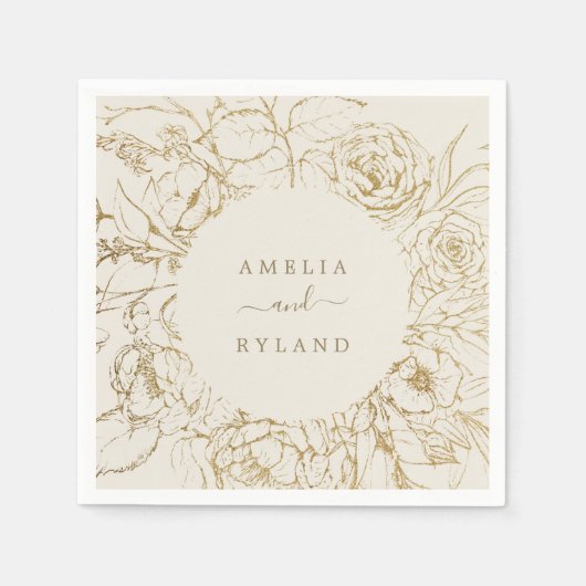 Gilded Floral | Cream and Gold Wedding Servet (Voorkant)