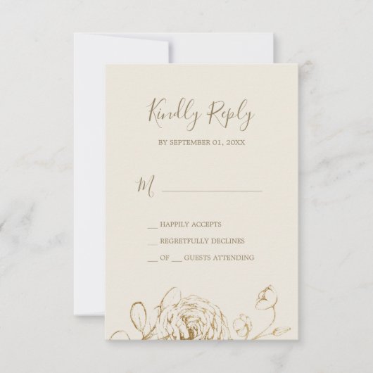 Gilded Floral | Cream- en Gold-eenvoudige RSVP-kaa RSVP Kaartje (Voorkant)
