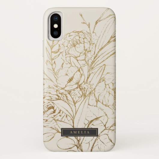 Gilded Floral Cream en Gold Persoonlijke Naam Case-Mate iPhone Case (Achterkant)