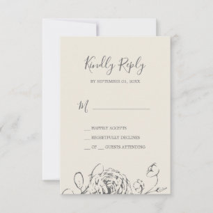 Gilded Floral Cream- en Grijze Eenvoudige RSVP-k RSVP Kaartje