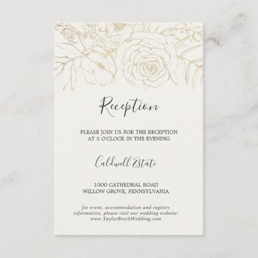 Gilded Floral | Cream & Gold Faded Recept Informatiekaartje