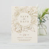 Gilded Floral Cream & Gold Save the Date Kaart (Staand voorkant)