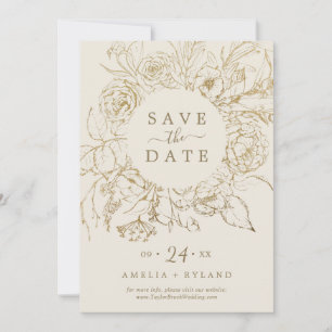 Gilded Floral Cream & Gold Save the Date Kaart