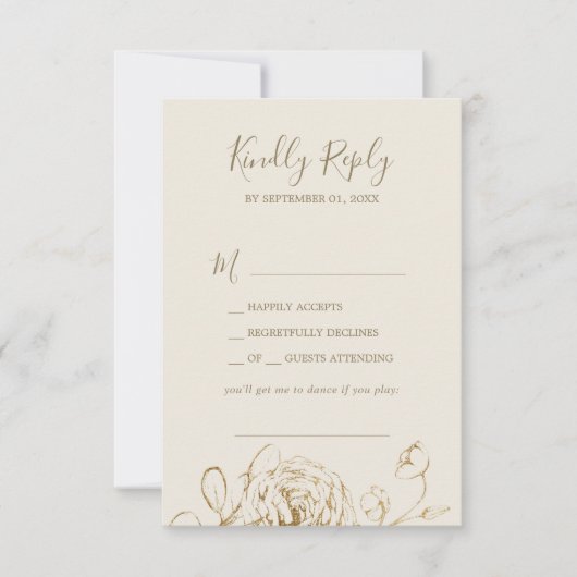Gilded Floral Cream & Gold Song Request RSVP Card (Voorkant)