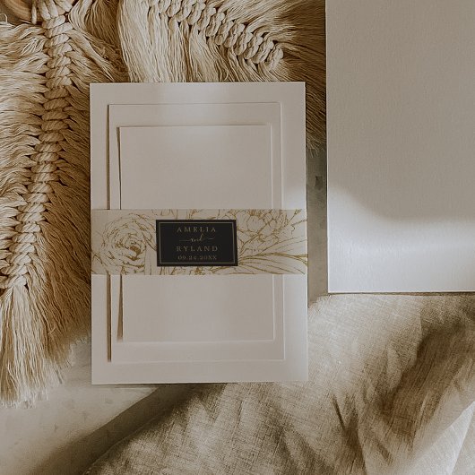 Gilded Floral Cream Wedding Belly Band Uitnodigingen Wikkel
