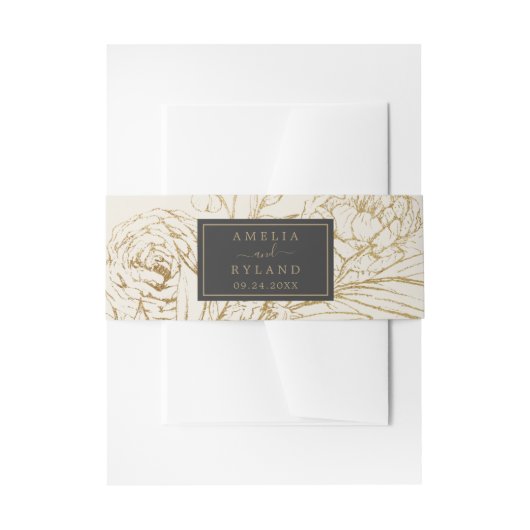 Gilded Floral Cream Wedding Belly Band Uitnodigingen Wikkel (Voorkant Voorbeeld)