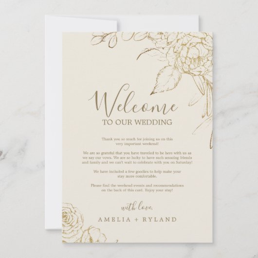 Gilded Floral Cream Welcome Letter & Itinerary (Voorkant)