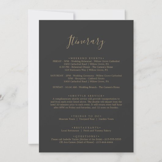 Gilded Floral Cream Welcome Letter & Itinerary (Achterkant)