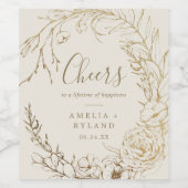 Gilded Floral | Crème Cheers Wedding Wine Labels Wijn Etiket (Enkel label)