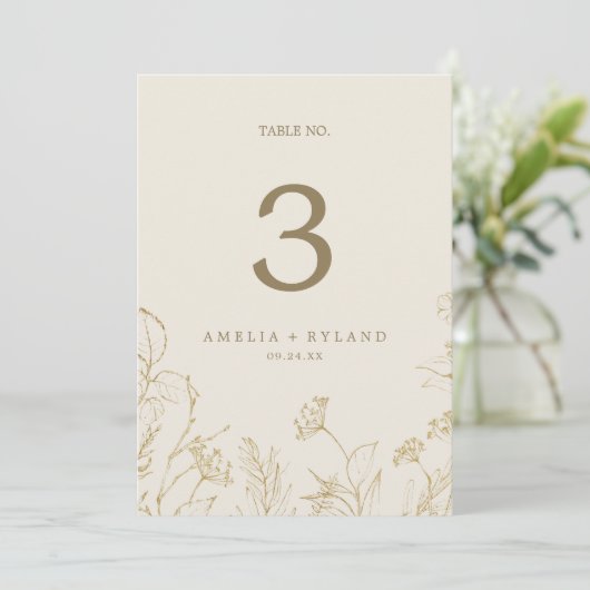 Gilded Floral | Crème- en Gold 5x7-inch-tabelnumme Kaart (Staand voorkant)