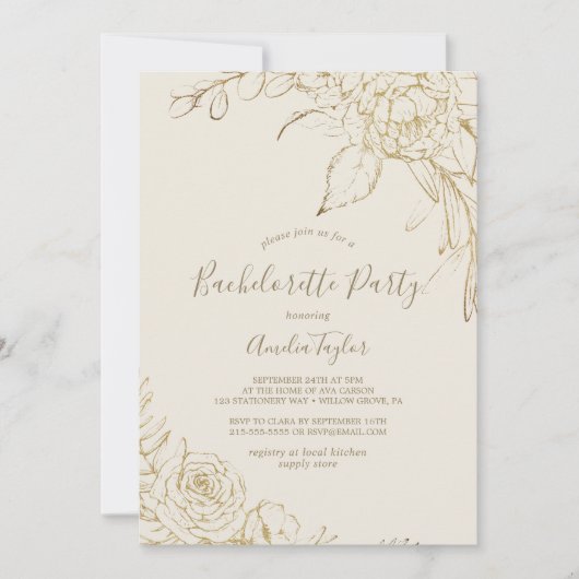 Gilded Floral | Crème en Gold Bachelorette Kaart (Voorkant)