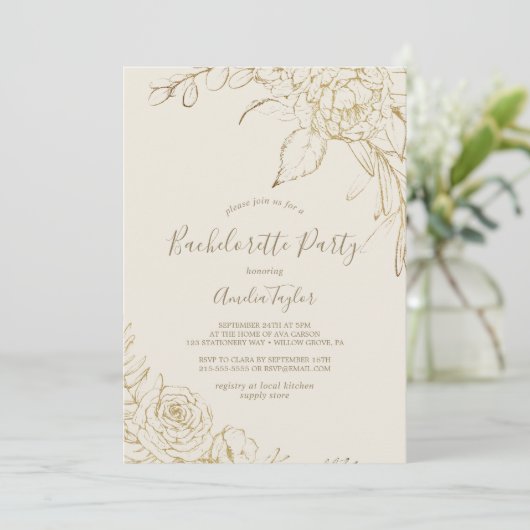 Gilded Floral | Crème en Gold Bachelorette Kaart (Staand voorkant)