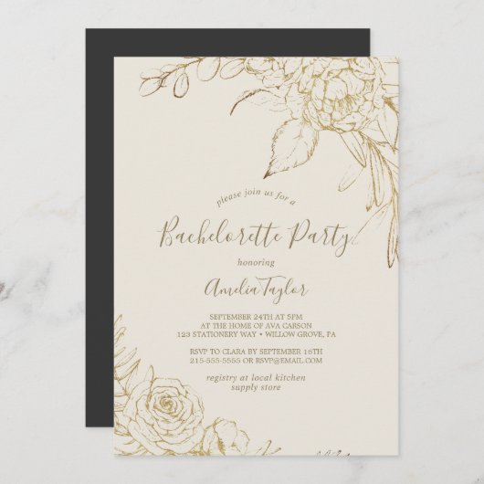 Gilded Floral | Crème en Gold Bachelorette Kaart (Voorkant / Achterkant)