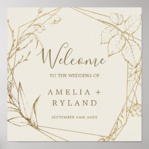 Gilded Floral Crème en Gold Welcome Wedding Poster