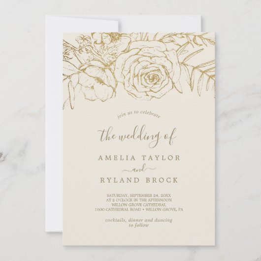 Gilded Floral | crème en goud Het huwelijk van Kaart (Voorkant)