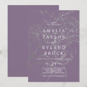 Gilded Floral Dusty Paars en Silve Faded Wedding Kaart (Voorkant / Achterkant)