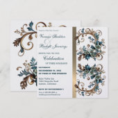 Gilded Floral Elegance Wedding Invitation Kaart (Voorkant / Achterkant)