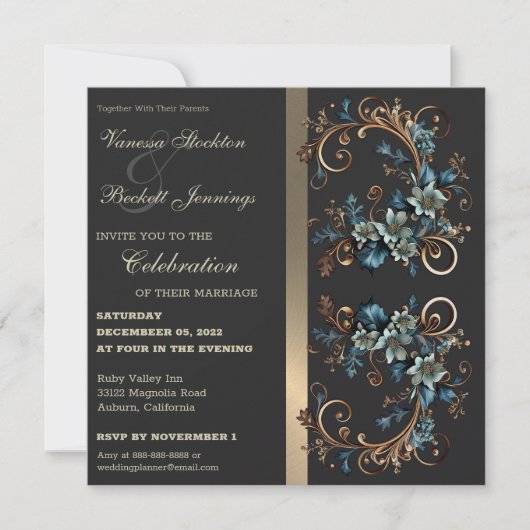 Gilded Floral Elegance Wedding Invitation Kaart (Voorkant)