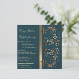 Gilded Floral Elegance Wedding Invitation Kaart