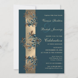 Gilded Floral Elegance Wedding Invitation Kaart