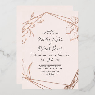 Gilded Floral Front & Back Roos Gold Foil Wedding Folie Uitnodiging