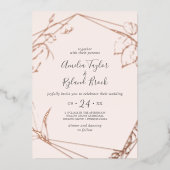 Gilded Floral Front & Back Roos Gold Foil Wedding Folie Uitnodiging (Voorkant)