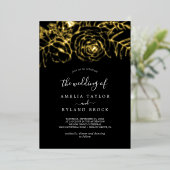 Gilded Floral | Gold Foil Black Het huwelijk van Folie Uitnodiging (Staand Voorkant)