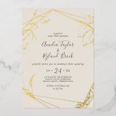 Gilded Floral | Gold Foil Cream Front Back Weduwen Folie Uitnodiging (Voorkant)
