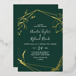 Gilded Floral Gold Foil Emerald Front Back Weduwen Folie Uitnodiging